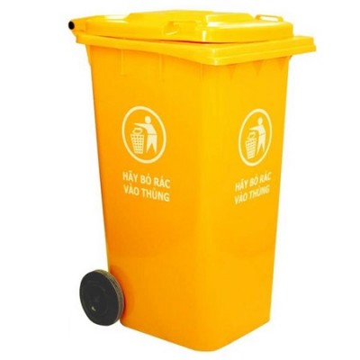 Thùng rác nhựa HPDE 120 lít nắp đậy (màu vàng)